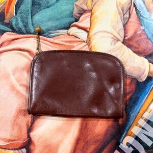 Vintage 50’s/60’s small dark brown leather accordion coin purse wallet